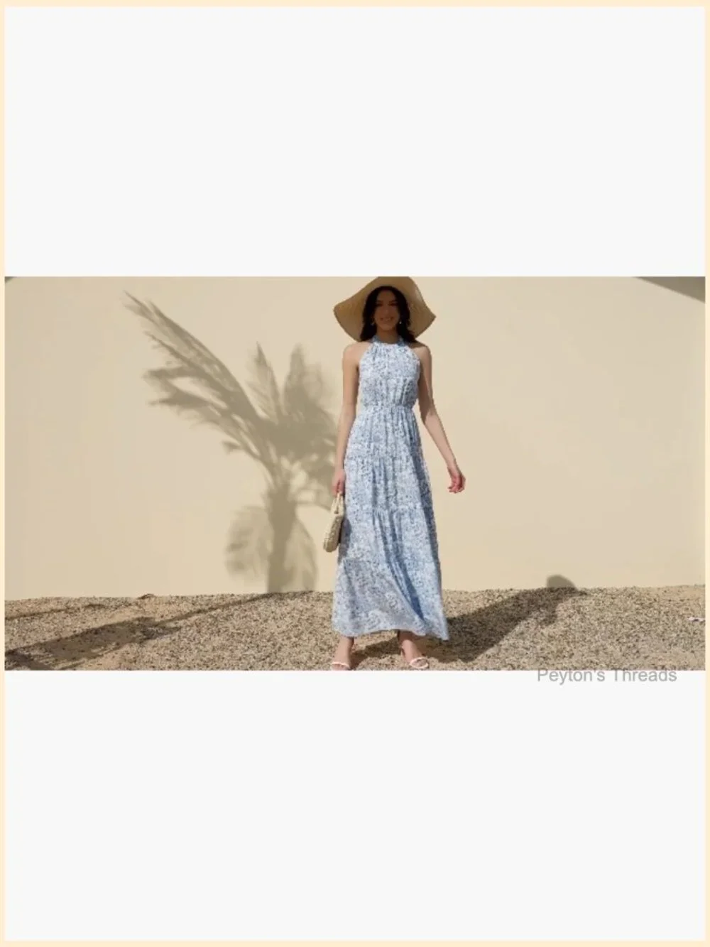 Halter Boho Maxi Dress with Floral Print - A-Line Flowy Tiered for Wedding - Picture 6 of 6